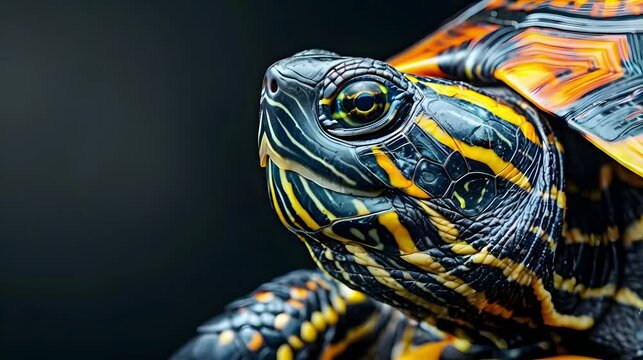 Turtle against dark background.
