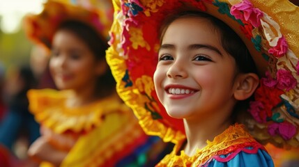 Fototapeta premium Smiling Girl in a Colorful Hat at a Festive Event