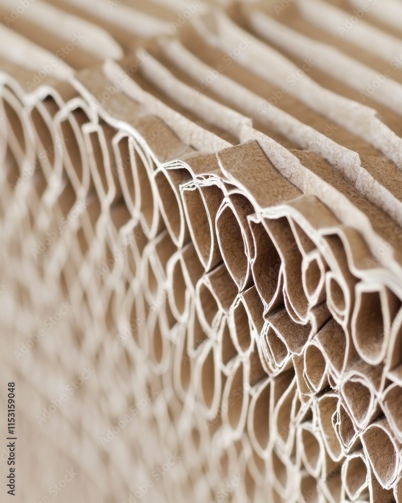 Poster close-up of textured cardboard honeycomb structure, showcasing intricate patterns and layers in natu