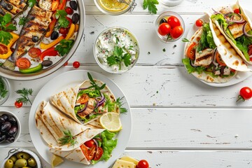 Delicious Greek Food: Grilled Fish with Lemon and Tzatziki Sauce