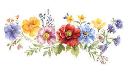 Composition with Peonies, colorful  tropical flowers , natural flower bouquet, Botanical illustrations with plants on white background , Summer set flower  
