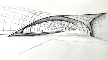 Fototapeta premium Intriguing Hand-Drawn Sketch: Futuristic Architectural Design Concept. AI Generated