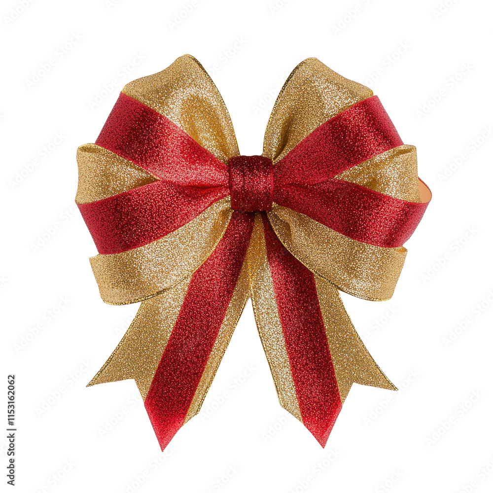 Wall mural Shiny Gold and Red Decorative Bow for Holiday Celebrations