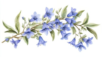 Fototapeta premium Delicate Watercolor Blue Flowers, A Springtime Floral Illustration
