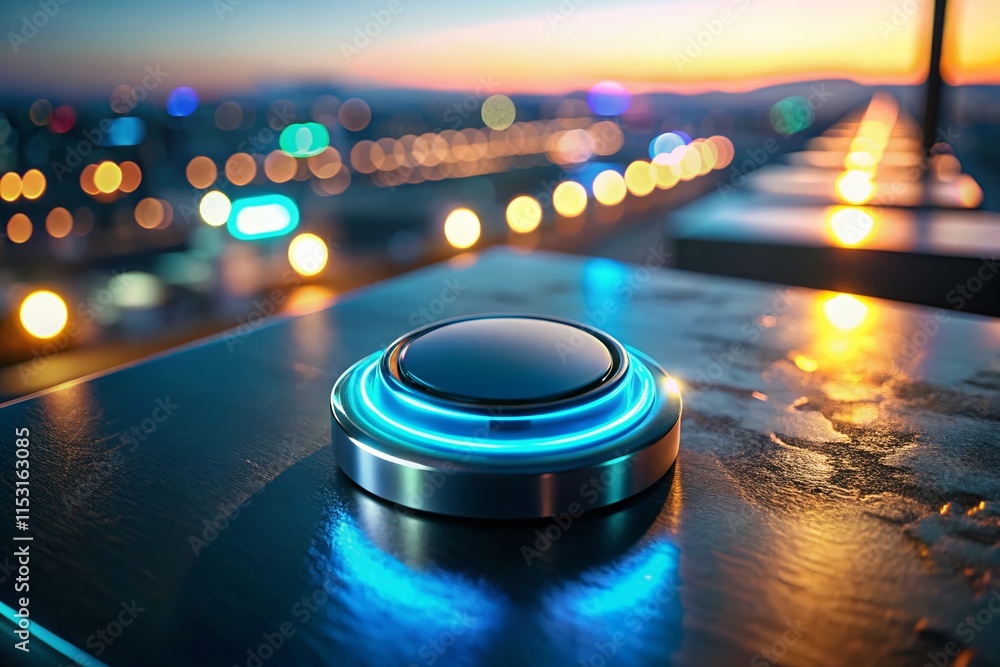 Poster illuminated list button at night - glowing interface element