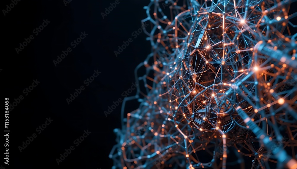 Aufkleber abstract network structure illuminated glowing nodes