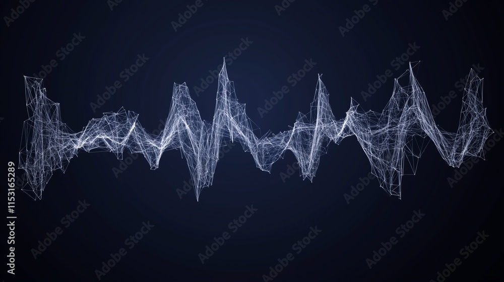 Aufkleber low poly wireframe pulse wave with clean lines on a dark blue background, isolated design with ample
