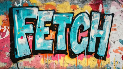 word " FETCH " , paint on wall with grungy graffiti style, Gen Z slang means cool awesome