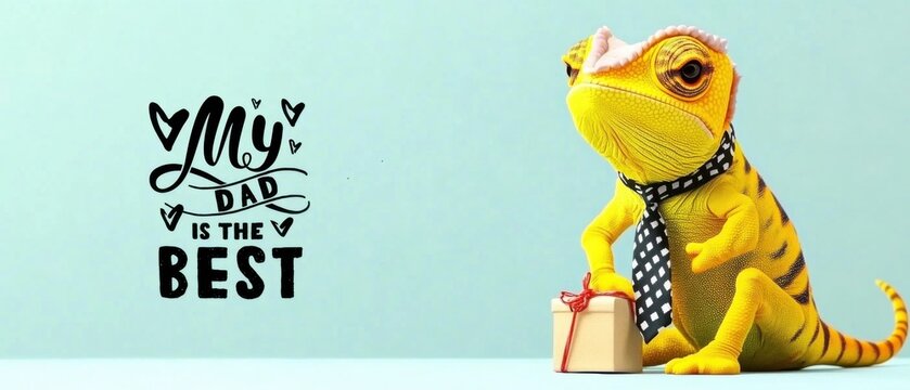 Adorable Chameleon Celebrates Fathers Day with a Gift, My Dad is the Best