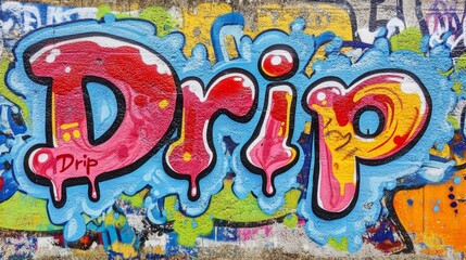 word " DRIP " , paint on wall with grungy graffiti style, Gen Z slang mean something or someone is very cool, stylish, or awesome