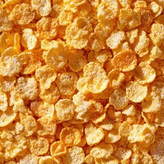 A close-up of vibrant yellow cornflakes, showcasing their texture and crunchiness, ideal for breakfast or snacks.