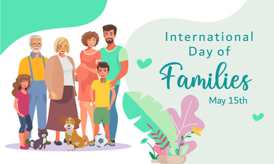 International day of families, cute big family flat vector illustration.