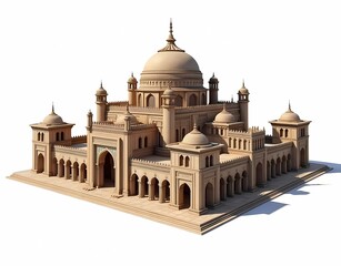Obraz premium Illustration of persia kingdom building architectural design, persia kingdom building model, sturdy, eagle eye shot, isolated on white background. Generate AI