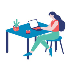 Woman Working on Laptop at Desk