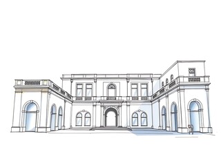Elegant Mansion Architectural Sketch: Detailed Line Drawing Design. AI Generated