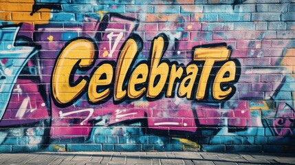 word " Celebrate " , paint on wall with grungy graffiti style