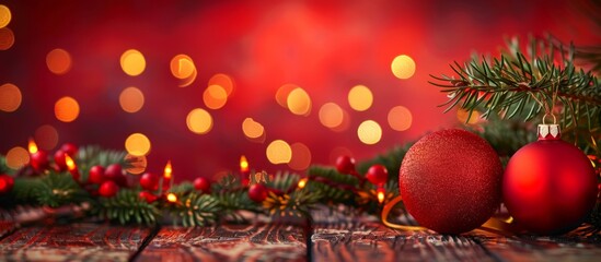 Christmas Decorations with Red Ornaments and Twinkling Lights