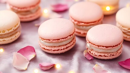 Obraz premium delicious pink macarons & rose petals - pastel colors