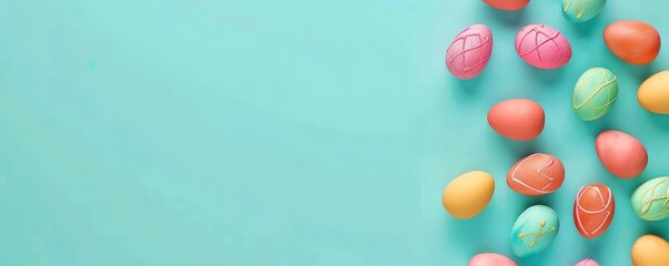 Obraz premium Easter Eggs on Turquoise Background