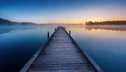 Obraz premium Serene Sunrise Lake Pier Wooden Dock - Minimalism