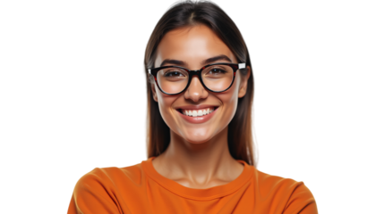Hispanic Woman Smiling Isolated on a Transparent Background (PNG).