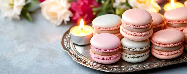 Obraz premium parisian macarons & candles, romantic food - romantic/wedding themes
