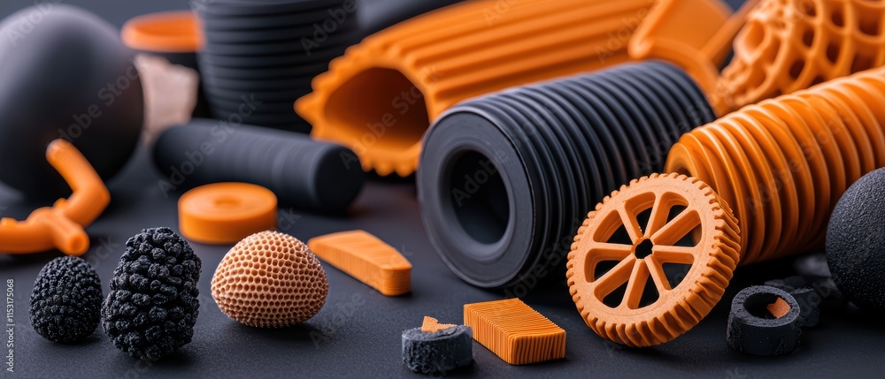 Poster colorful rubber objects create a modern texture and design background.