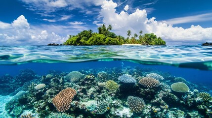 A serene diving spot in a remote tropical reef, Diving equipment prepared for underwater exploration, Tropical reef tranquility style