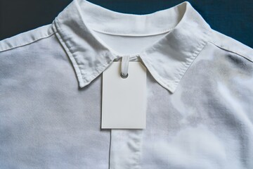 Elegant Blank White Clothes Tag Label on New Shirt for Stylish and Professional Presentation