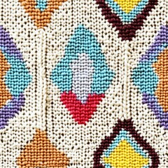 Seamless Linen Knit Textile Background with Colorful Geometric Patterns And Shapes