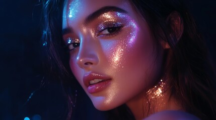 Obraz premium Radiant Beauty with Glittering Makeup. Stunning Portrait of a Woman