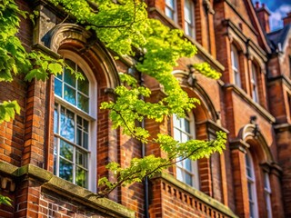 London Industrial Architecture: Sunny Day, Red Brick Building, Leafy Branches