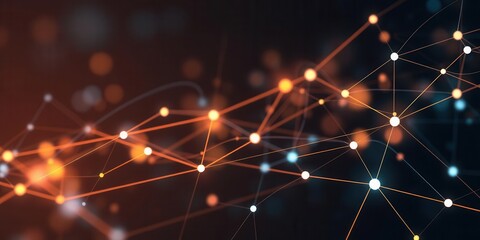 Abstract technology background showcasing glowing lines and nodes representing data connections, networks, and digital communication in vibrant colors and soft bokeh lights