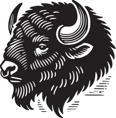 Black and white silhouette of a bison head 