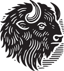 Black and white silhouette of a bison head 
