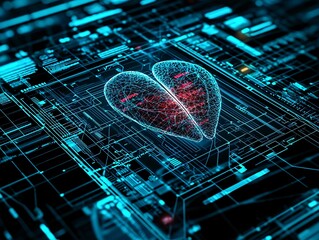 A futuristic interface showing compliance tracking in healthcare technology