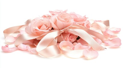 Fototapeta premium Romantic satin ribbons tied elegantly intimate setting soft lighting close-up decorative touch