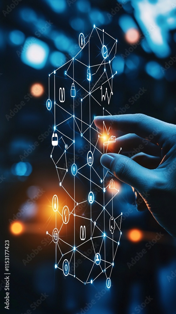 Poster a minimalist design depicting secure systems managing health information and diagnostic tools, integ