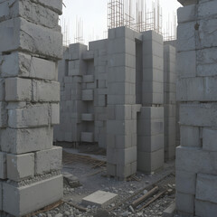 Obraz premium Building walls with aerated concrete blocks on construction site