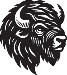 Obraz premium Black and white silhouette of a bison head 