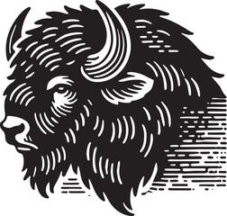 Black and white silhouette of a bison head 