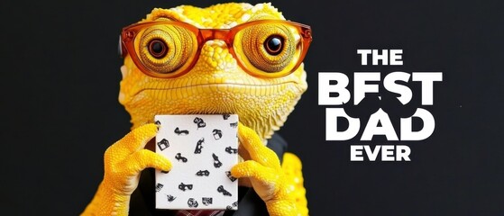 Hilarious Lizard Dad in Glasses Holding Gift Card for Fathers Day