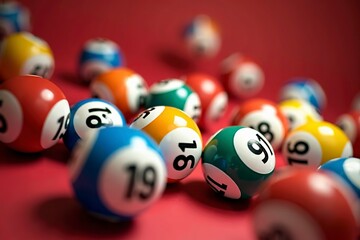 red raffle game with different colored balls for bingo and lottery games