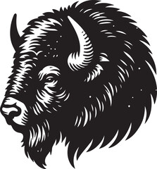 Black and white silhouette of a bison head  © MstSumi