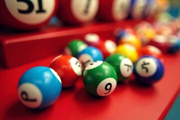 red raffle game with different colored balls for bingo and lottery games