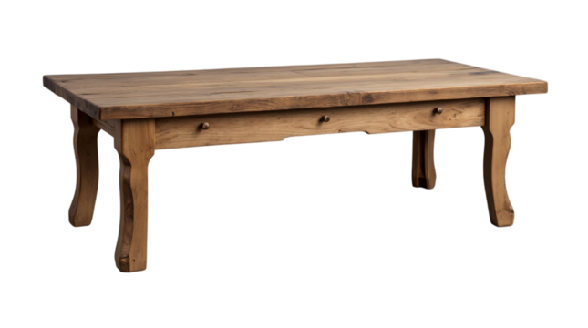 Old Wooden Table with Drawers Isolated on a Transparent Background (PNG).