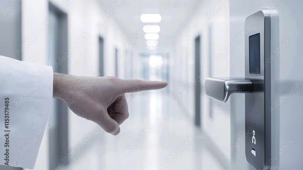 Poster close-up of a secure biometric access scanner being used to unlock sensitive medical information in 