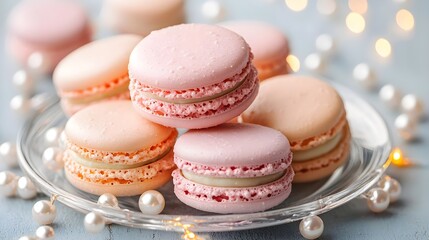 Fototapeta premium pink & peach macarons, elegant dessert - pastel colors