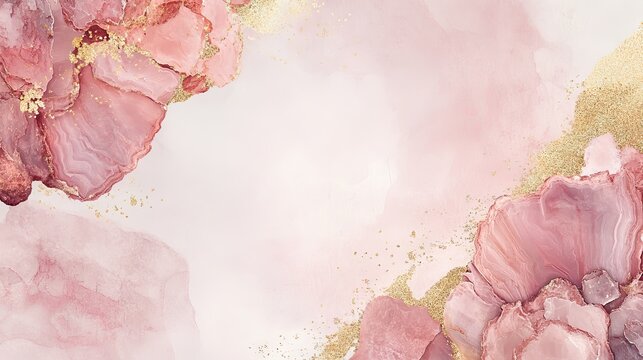 Elegant dusty rose and golden marble geode frame design perfect for spring wedding invitations and floral stationery