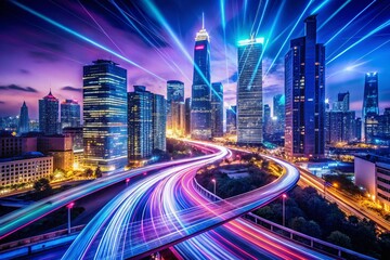Fototapeta premium Long Exposure Light Trails of City at Night - Accounting Theme
